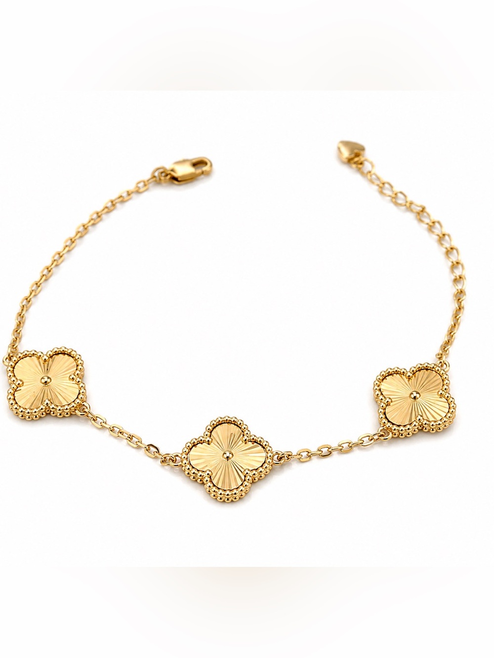 14K Gold Plated Clover Bracelet 3 Motif Adjustable Rhodium Plated